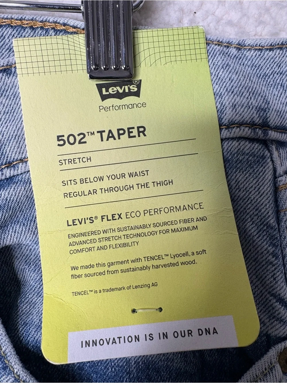 NWT Mens Levi’s 502 Taper Stretch Men’s Light Blue Jeans 33x34
